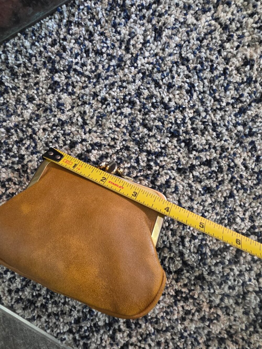 Vintage Tan Leather Double Kiss Lock Coin Purse Pouch Small Frame - Picture 6 of 9